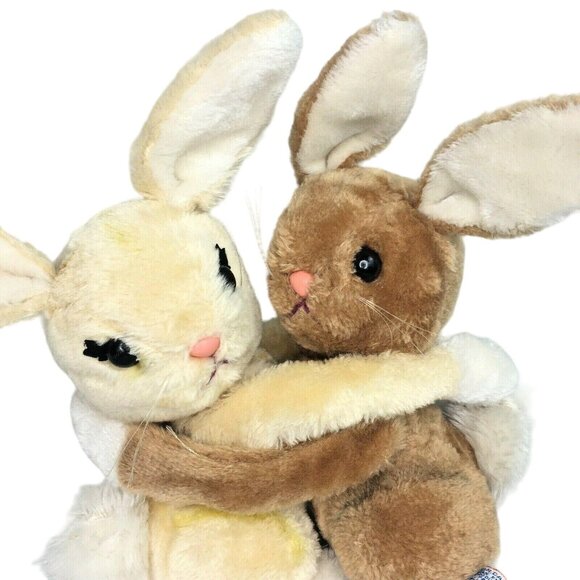 Vtg 77 Dakin 10" Hugging Plush Bunnie Rabbits Bunnies Stuffed Animals Snuggling - Picture 1 of 13